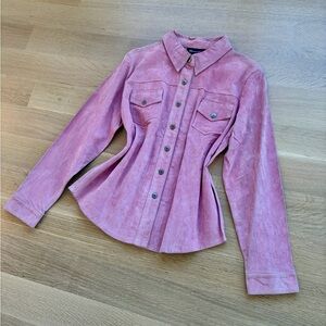 Vintage Pink Suede Leather Snap Button Jacket Top